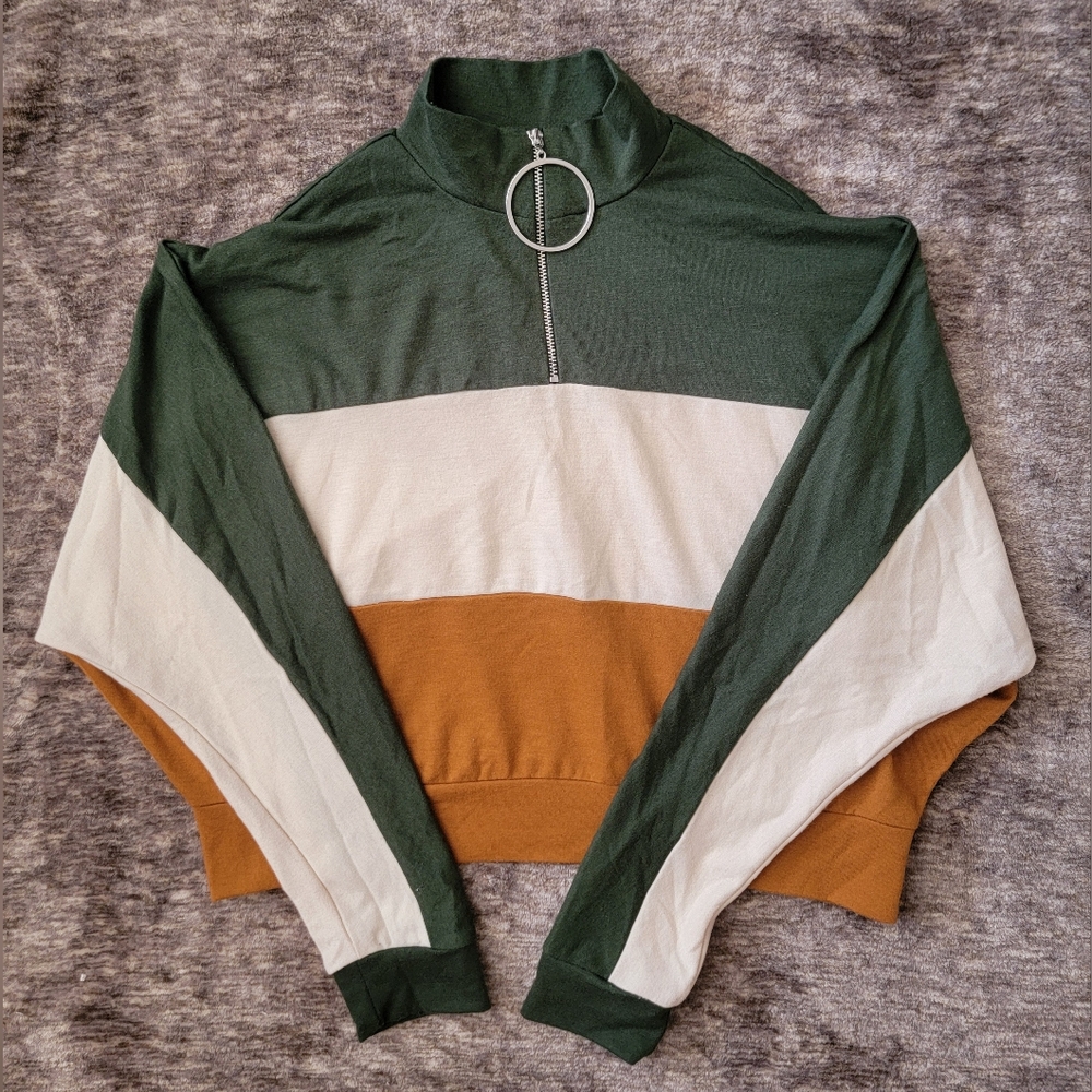 Green, White, and Brown Cropped Sweater